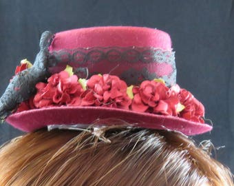 Burgundt and Black Mini Too Hat fascinator