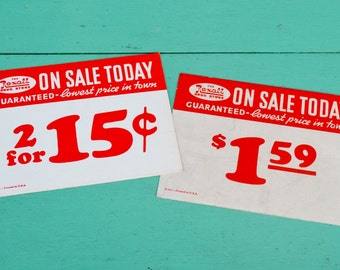 Vintage Rexall Drug Store Signs Price Tags Advertising Red White Paper Ephemera Set of 2 Two Crafts Collage Art Scrapbooking