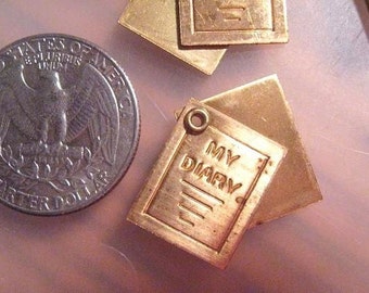 SALE- 4 Vintage Movable Brass Diary Charms