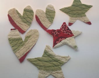 Reversible Cutter Quilt Hearts And Quilt Stars Appliques, Red And White Quilt Hearts And Stars