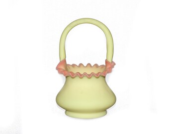 Vintage Fenton Burmese Satin Handled Basket