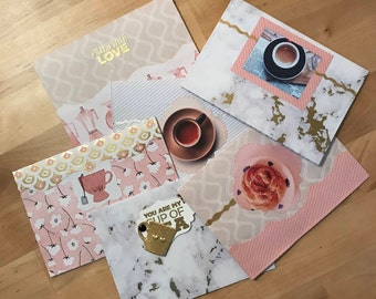 Nothing Like Coffee, SET of SIX, handmade greeting card set for all occasions, tea, Sunday mornings, metallic accents & marble