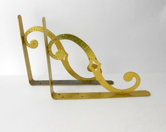 Vintage hammered brass shelf brackets scroll shelf brackets Hollywood Regency shelf brackets kitsch French bracket French plant hangers