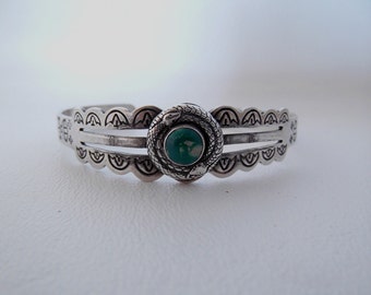Cuff Bracelet, Snakes Coiled Around Turquoise, Silver Plated over Copper, Vintage, Boho Southwestern Country Western Wear, ID 245001197