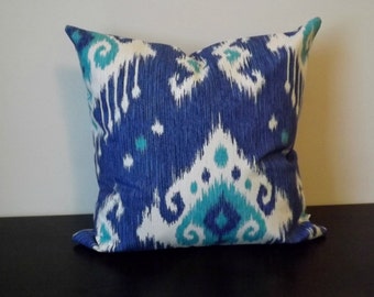 Decorative Throw Pillow, Blue Ikat Pillow Cover, 18x18, 20x20, Toss Pillow, Sofa Pillow, Throw Pillow, Accent Pillow