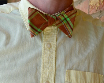 Brown & Green Plaid Adjustable Bow Tie