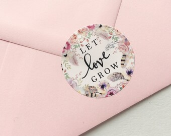 Let Love Grow Stickers Wedding Favor Stickers Seed Packet Labels Save the Date Stickers Boho Wedding Watercolour printed wedding stickers