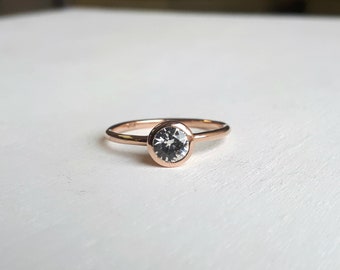 Simple White Sapphire or Moissanite Engagement Ring - 14kt Rose Gold - Minimalist - Solitaire