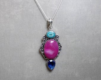 Bohemian Agate Necklace - Gemstone Necklace - Botswana Agate, Solar Quartz, & Iolite - Sterling Silver