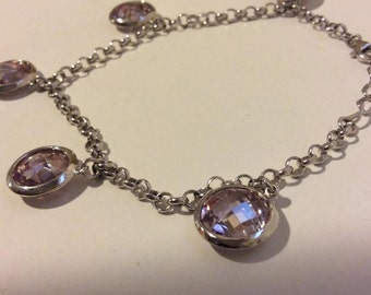 Sterling silver lavender clear faceted stone drop bracelet
