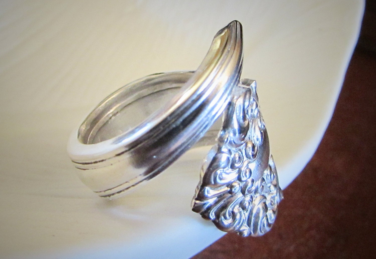 Spoon ring.Spriral Spoon ring made from a vintage pattern silver plate
