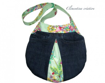 Denim shoulder bag and Amy Butler fabric