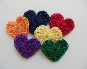 Crocheted Hearts - Colors of the Rainbow - Cotton Hearts - Crocheted Heart Appliques - Crocheted Heart Embellishments