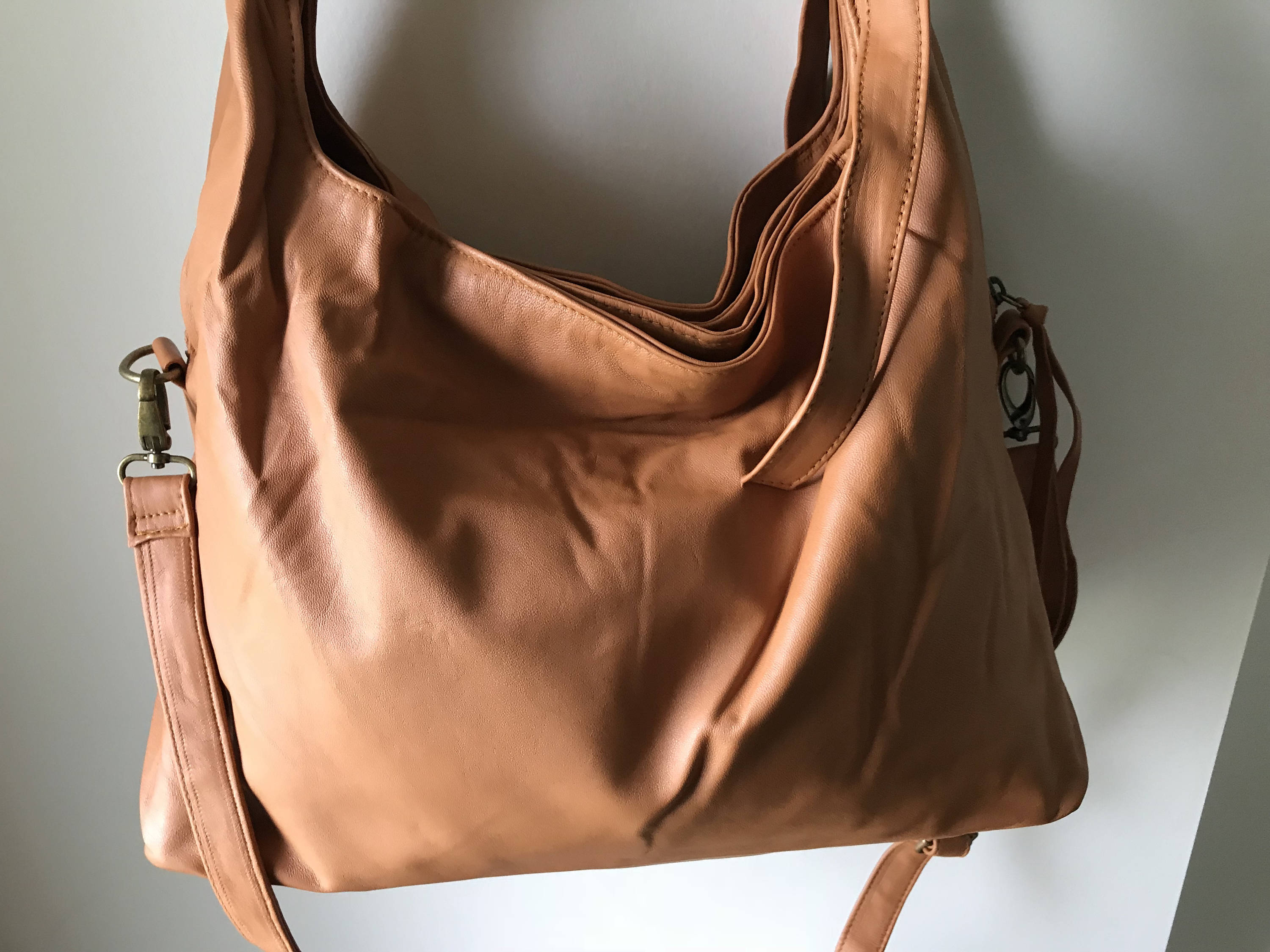 Genuine leather soft handbag shoulder tote bag. Three