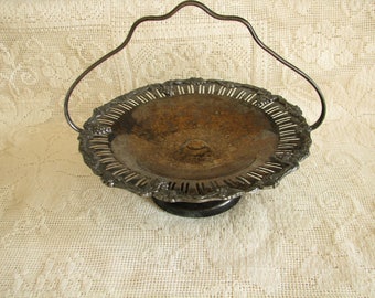 Metal tray Handle tray Footed Metal dish with handle Old English Reproductions B.P, E.P on copper EM Mounts Grapes & Vine Leaves Boarder