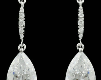 New Gorgeous Bridal Austrian CZ A+++ Crystal Tear Drop 2'' L Statement Pierced Earrings