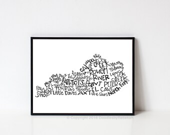 Hand lettered ROUGH RIVER Kentucky Word Art Print // 8x10