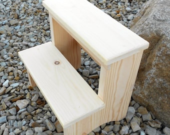 14 Inch Tall Handcrafted Pine Step Stool, Unfinished