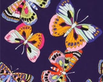Butterfly in Midnight Purple - Alexander Henry cotton fabric - half yard or more