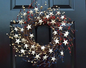 20%OFF WREATH SALE Memorial Day Wreath, Fourth of July Wreath, Americana Wreath, Patriotic Door Wreath, Country Wreath, Rustic Wreath Stars