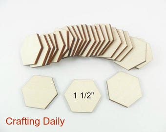 Wood Hexagon 1 1/2" (38.1mm) side/side x 1 3/4" (44.45mm) point/point x 1/8" Laser Cut Wood Tiles Game Pieces - 25 Pieces