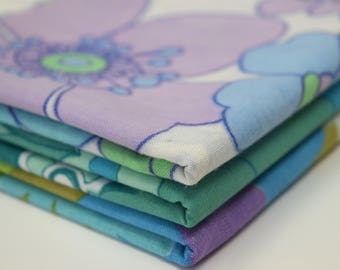 Blue Purple Green Vintage Retro Fabric FQ Fat Quarter Bundle