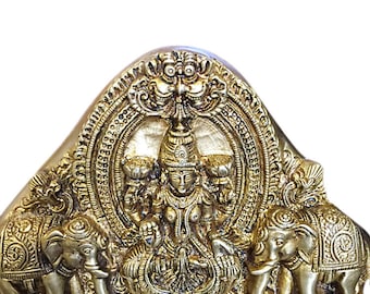 Vintage Gaja Lakshmi Brass Statue with Kirtimukha a Top