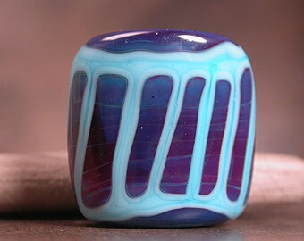 Artisan Glass Focal Bead, Lampwork Focals, Square Nugget Bead, Purple Lampwork, Blue, Divine Spark Designs, SRA