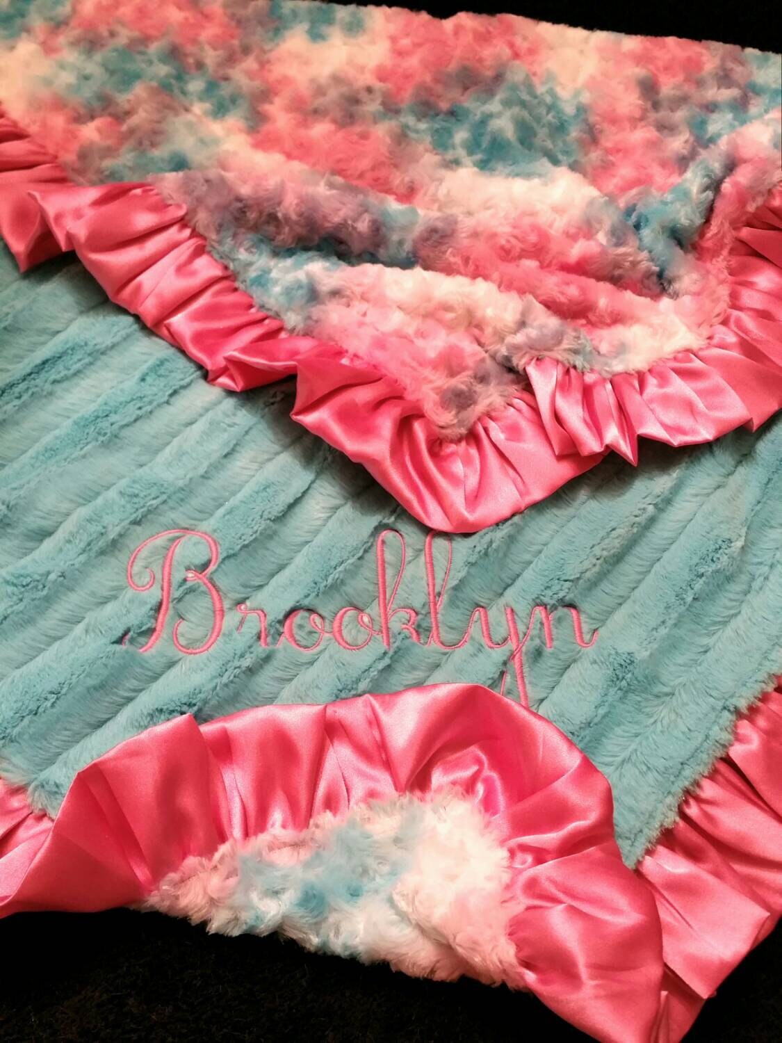 Personalized Turquoise Faux Mink Blanket with Turquoise