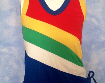Vintage 70's Rainbow Stripe Side Tie Tee Size Small