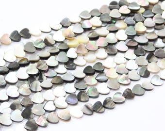 Black Mother of Pearl Shell Heart beads 8mm