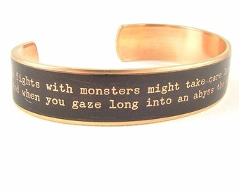 Existential Crisis - Nietzsche Quote - German Literary Gift - Skinny Cuff Bracelet - Philosophy - Unique Gift - Gifts For Him or Her