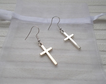 silver cross earrings simple earrings cross jewellery gift for women cross gift for partner friend mum simple jewellery cross accessories