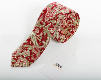 Red Paisley Floral Groomsmen Tie, Wedding tie, skinny paisley men tie, Floral tie, Floral ties men,Neckties,floral ties