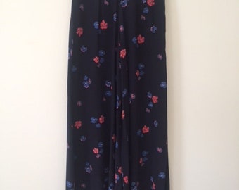 JILL STUART Navy & Floral Silk Wide Leg Pants