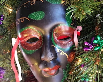 Vintage Mardi Gras Porcelain Mask, hand painted, 7.5"