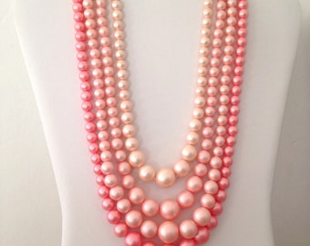 Pink Pearl Necklace Vintage 50s Four Strands