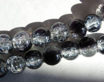 50 beads 8 mm cracked Crystal in a beautiful black and white bicolor transparent
