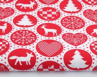 100% cotton fabric piece 160 x 50 cm, 100% cotton print red circles on a background pattern