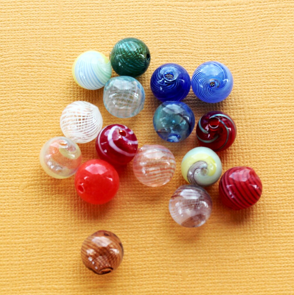 6 Glass Blown Beads 12mm Assorted Color Glass BD845