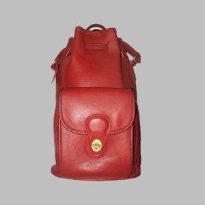 COACH Vintage Dark Red Leather Top Handle Drawstring Bucket Backpack # 9992.