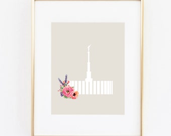 provo utah lds temple floral silhouette 8x10 art instant download