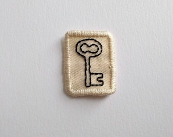 Tiny Key Patch Hand Embroidered Skeleton Key