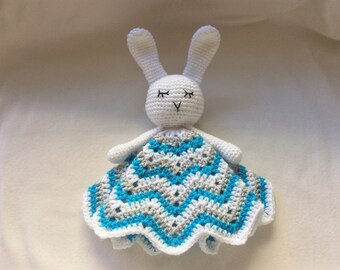 Handmade Crochet Bunny Rabbit Lovey / Comforter / Blanket