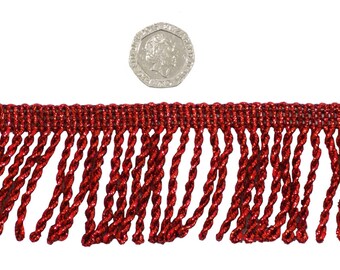 Red Twisted 50mm Metallic Bullion Fringe Trimming Sold by the Metre
