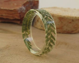 plant ring, mens ring, nature ring, large size ring, womens ring, botanical ring, green plant ring, plant, resin ring, clear resin jewelry