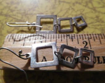 Funky and Fun Sterling Silver 925 marked Square Dangle Earrings 2" long including 925 wire 3.8g