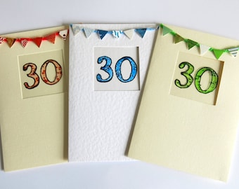 3oth birthday card - Anniversary card - birthday card - blank card- hand painted- milestone birthday -handmade -celebration card - uk seller