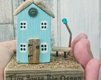 Tiny House, Little Wooden Houses, Recycled Wood, DriftwoodSails, Driftwood Art, Wood Gift, New Home Gift, Beach Lover, Nature Lover, Diorama