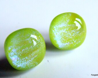 Green dichroic glass Lampwork earrings